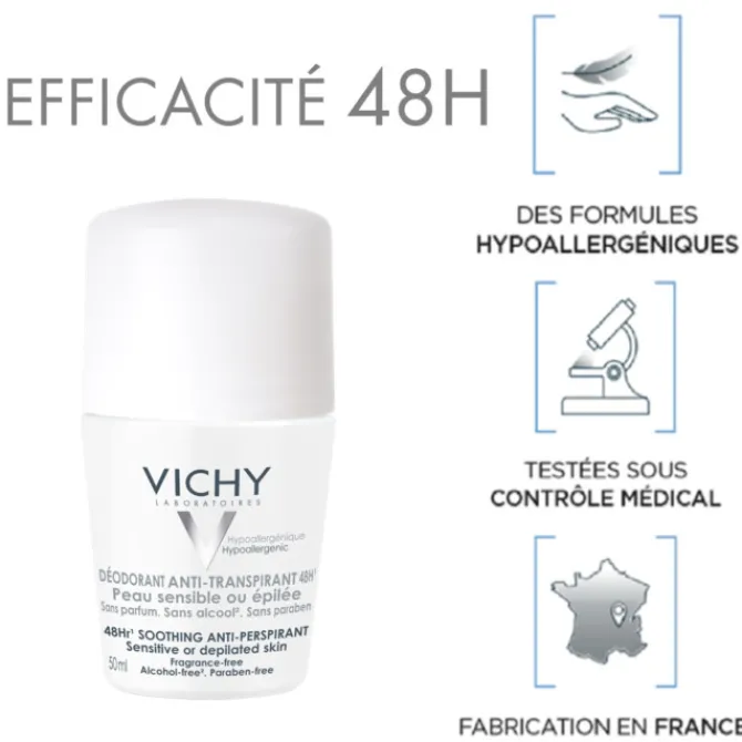 Vichy Déodorants|Déodorant>Déodorant Roll-On Anti-Transpirant 48h